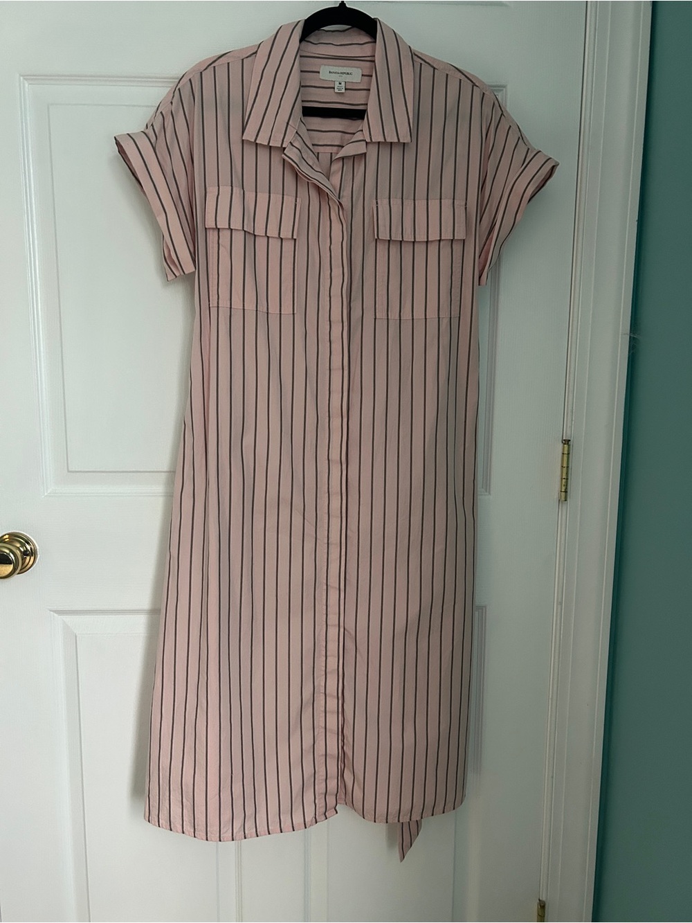 Banana Republic Pink Striped Midi Shirt Dress